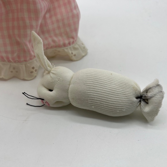 Vintage Handcrafted Socks and Pink Gingham Bunny Mommy and Baby Bunny - Picture 13 of 13